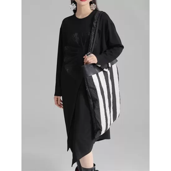 Asymmetric Three-Dimensional Flower High-Low Long Sleeves Round-Neck Midi Dresses Asymmetric Three-Dimensional Flower High-Low Long Sleeves Round-Neck Midi Dresses