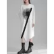 Asymmetric Three-Dimensional Flower High-Low Long Sleeves Round-Neck Midi Dresses Asymmetric Three-Dimensional Flower High-Low Long Sleeves Round-Neck Midi Dresses