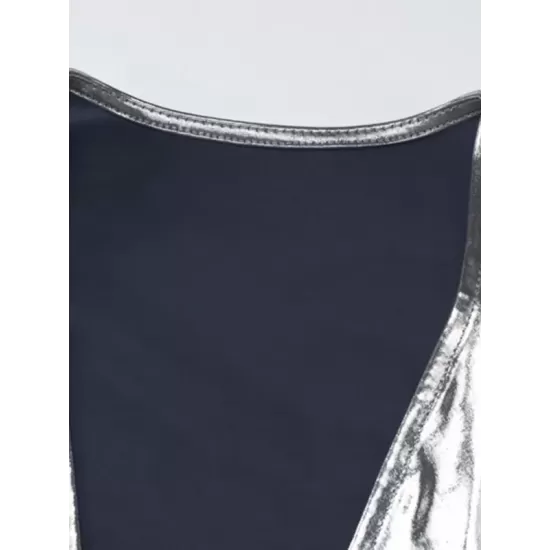 Pleated Shiny Solid Color Split-Joint Bodycon Long Sleeves V-Neck Midi Dresses Pleated Shiny Solid Color Split-Joint Bodycon Long Sleeves V-Neck Midi Dresses