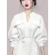 See-Through Split-Joint Split-Side Tied Waist Long Sleeves Loose V-Neck Shirt Dress Midi Dresses See-Through Split-Joint Split-Side Tied Waist Long Sleeves Loose V-Neck Shirt Dress Midi Dresses