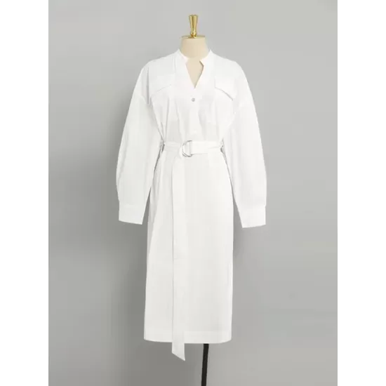 See-Through Split-Joint Split-Side Tied Waist Long Sleeves Loose V-Neck Shirt Dress Midi Dresses See-Through Split-Joint Split-Side Tied Waist Long Sleeves Loose V-Neck Shirt Dress Midi Dresses