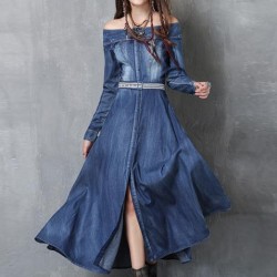 Off Shoulder Split-front Embroidered Midi Dresses