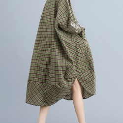 Vintage Plaid Irregularity Shirt Dresses