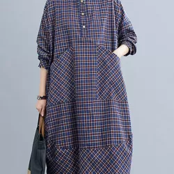 Vintage Plaid Irregularity Shirt Dresses