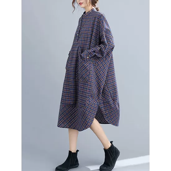 Vintage Plaid Irregularity Shirt Dresses Vintage Plaid Irregularity Shirt Dresses