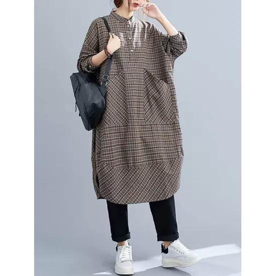 Vintage Plaid Irregularity Shirt Dresses Vintage Plaid Irregularity Shirt Dresses