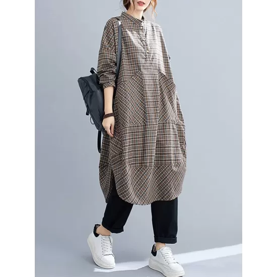 Vintage Plaid Irregularity Shirt Dresses Vintage Plaid Irregularity Shirt Dresses