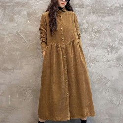 Original Solid Corduroy Lapel Dress