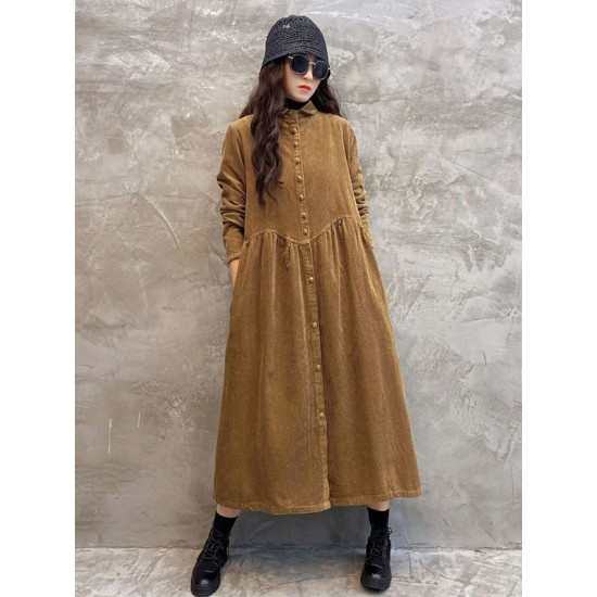 Original Solid Corduroy Lapel Dress Original Solid Corduroy Lapel Dress