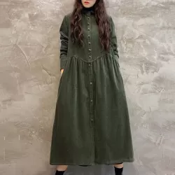 Original Solid Corduroy Lapel Dress