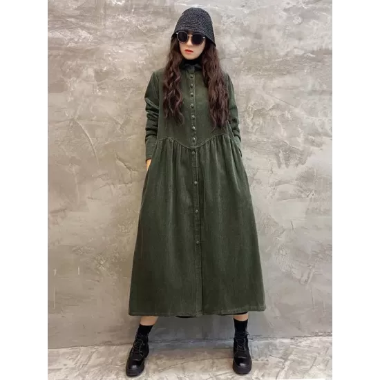 Original Solid Corduroy Lapel Dress Original Solid Corduroy Lapel Dress