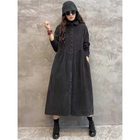 Original Solid Corduroy Lapel Dress Original Solid Corduroy Lapel Dress