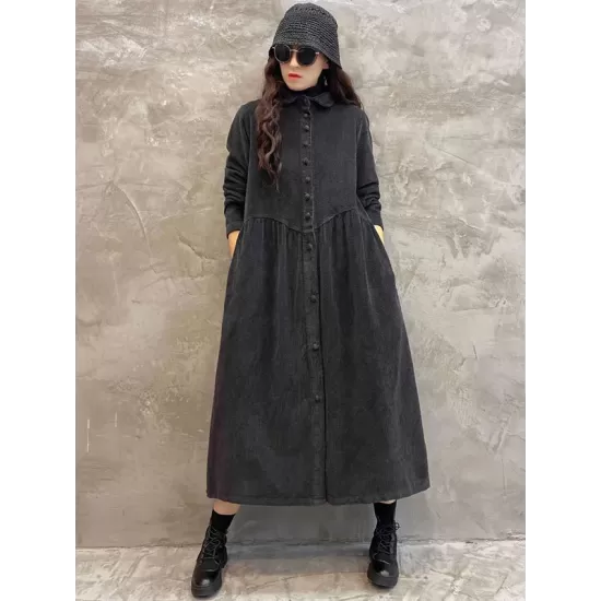 Original Solid Corduroy Lapel Dress Original Solid Corduroy Lapel Dress
