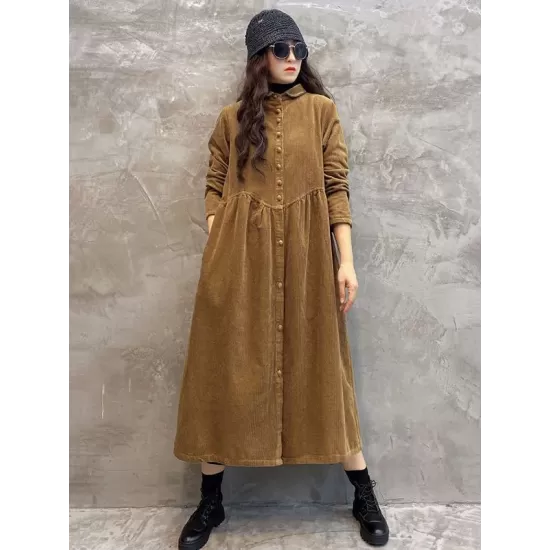 Original Solid Corduroy Lapel Dress Original Solid Corduroy Lapel Dress