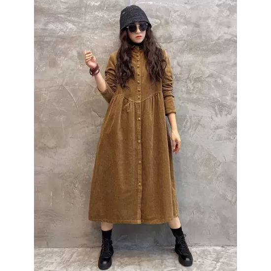 Original Solid Corduroy Lapel Dress Original Solid Corduroy Lapel Dress