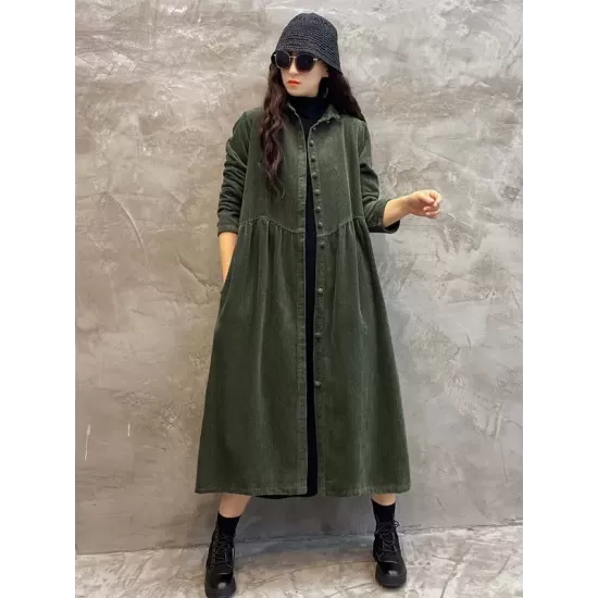 Original Solid Corduroy Lapel Dress Original Solid Corduroy Lapel Dress