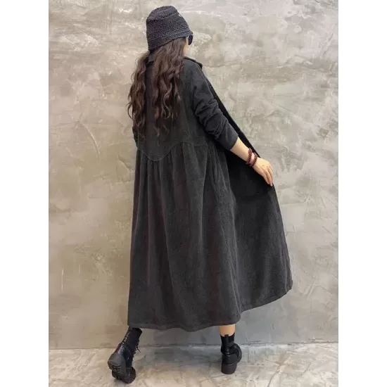 Original Solid Corduroy Lapel Dress Original Solid Corduroy Lapel Dress