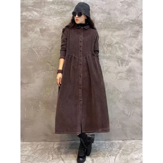 Original Solid Corduroy Lapel Dress Original Solid Corduroy Lapel Dress
