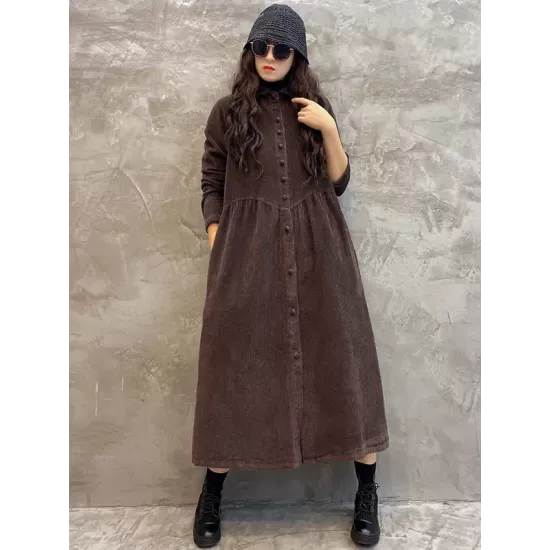 Original Solid Corduroy Lapel Dress Original Solid Corduroy Lapel Dress