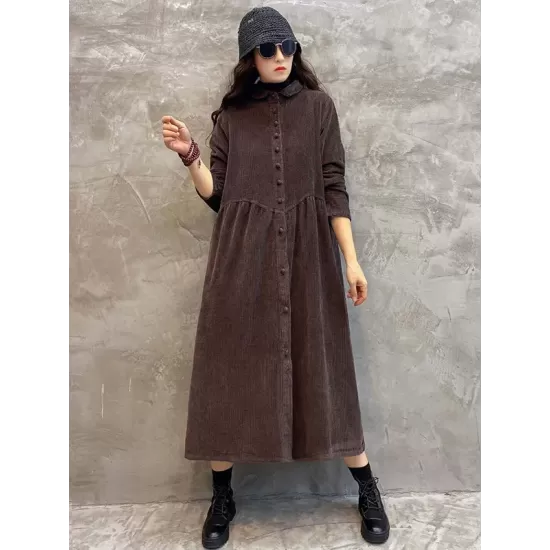 Original Solid Corduroy Lapel Dress Original Solid Corduroy Lapel Dress