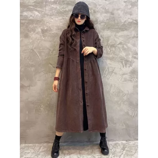 Original Solid Corduroy Lapel Dress Original Solid Corduroy Lapel Dress