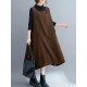 Corduroy Sleeveless Split-Joint Round-Neck Midi Dress Corduroy Sleeveless Split-Joint Round-Neck Midi Dress