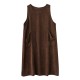 Corduroy Sleeveless Split-Joint Round-Neck Midi Dress Corduroy Sleeveless Split-Joint Round-Neck Midi Dress