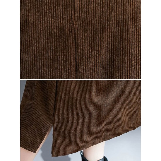 Corduroy Sleeveless Split-Joint Round-Neck Midi Dress Corduroy Sleeveless Split-Joint Round-Neck Midi Dress