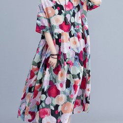 Original Floral Round-Neck Dresses