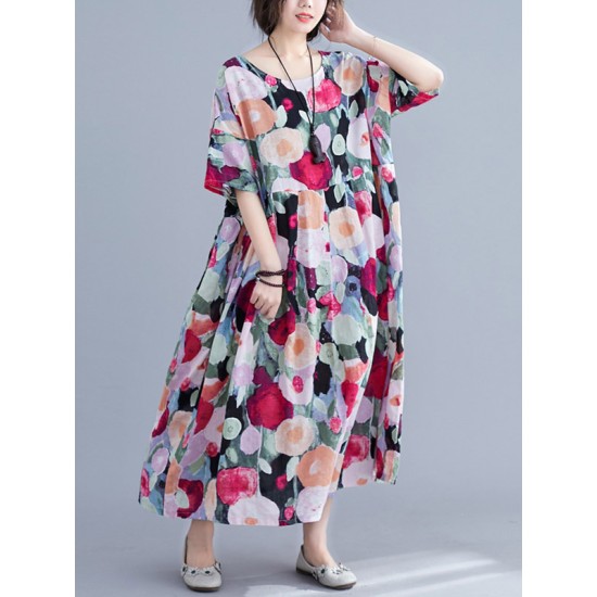 Original Floral Round-Neck Dresses Original Floral Round-Neck Dresses