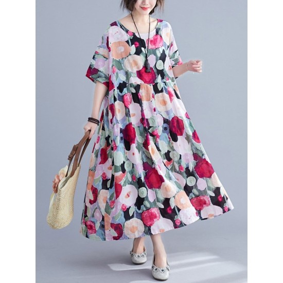 Original Floral Round-Neck Dresses Original Floral Round-Neck Dresses