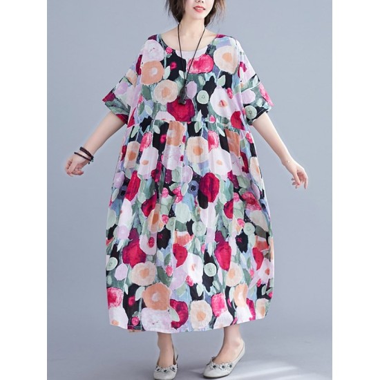 Original Floral Round-Neck Dresses Original Floral Round-Neck Dresses
