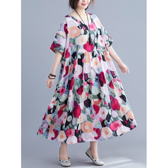 Original Floral Round-Neck Dresses Original Floral Round-Neck Dresses