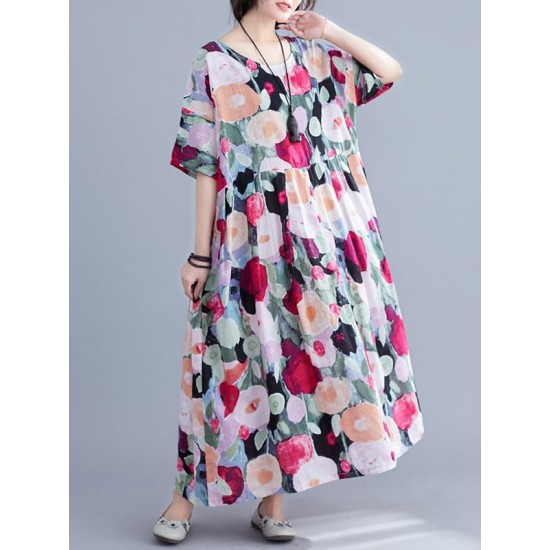 Original Floral Round-Neck Dresses Original Floral Round-Neck Dresses