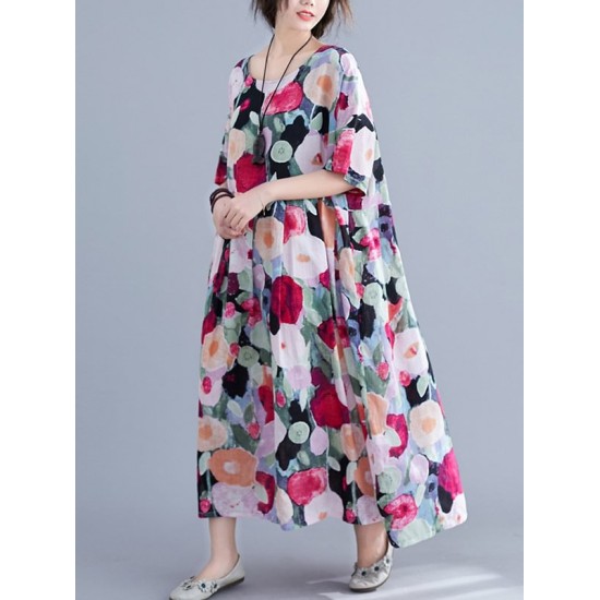 Original Floral Round-Neck Dresses Original Floral Round-Neck Dresses