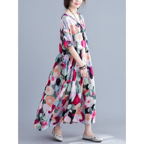 Original Floral Round-Neck Dresses Original Floral Round-Neck Dresses
