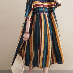 Original Cotton Blend Stripe Half Sleeve Maxi Dress