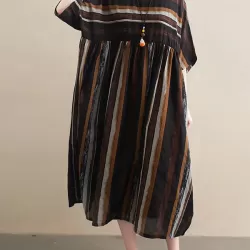 Original Cotton Blend Stripe Half Sleeve Maxi Dress