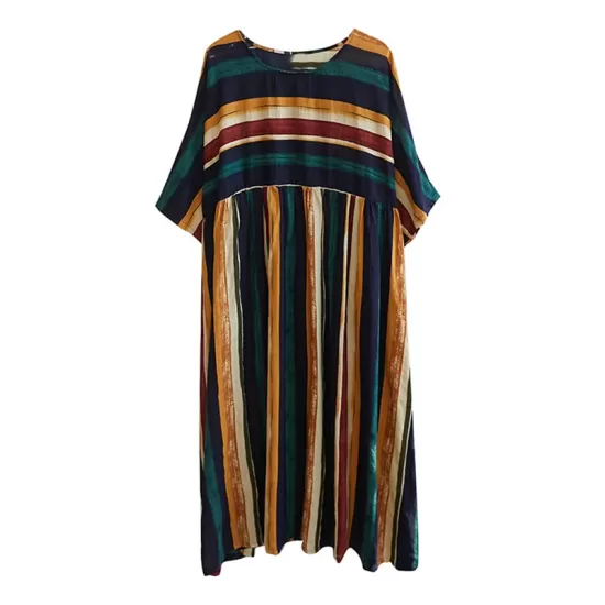 Original Cotton Blend Stripe Half Sleeve Maxi Dress Original Cotton Blend Stripe Half Sleeve Maxi Dress