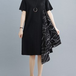 Artistic Irregular Printed Split-Joint Loose Short Sleeve Dress