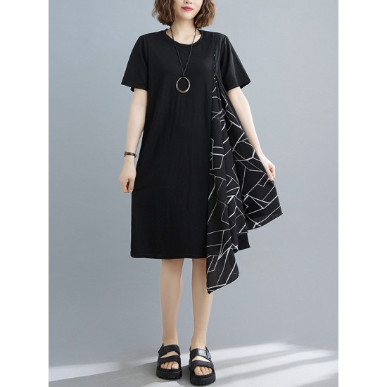 Artistic Irregular Printed Split-Joint Loose Short Sleeve Dress Artistic Irregular Printed Split-Joint Loose Short Sleeve Dress