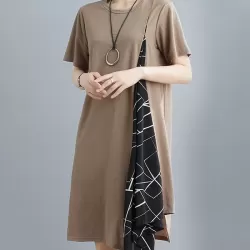 Artistic Irregular Printed Split-Joint Loose Short Sleeve Dress