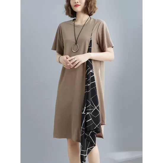 Artistic Irregular Printed Split-Joint Loose Short Sleeve Dress Artistic Irregular Printed Split-Joint Loose Short Sleeve Dress