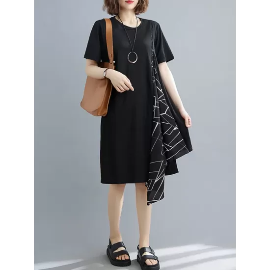 Artistic Irregular Printed Split-Joint Loose Short Sleeve Dress Artistic Irregular Printed Split-Joint Loose Short Sleeve Dress