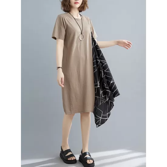 Artistic Irregular Printed Split-Joint Loose Short Sleeve Dress Artistic Irregular Printed Split-Joint Loose Short Sleeve Dress