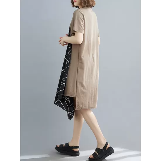 Artistic Irregular Printed Split-Joint Loose Short Sleeve Dress Artistic Irregular Printed Split-Joint Loose Short Sleeve Dress