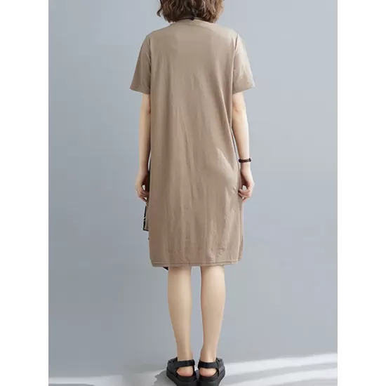 Artistic Irregular Printed Split-Joint Loose Short Sleeve Dress Artistic Irregular Printed Split-Joint Loose Short Sleeve Dress