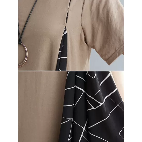 Artistic Irregular Printed Split-Joint Loose Short Sleeve Dress Artistic Irregular Printed Split-Joint Loose Short Sleeve Dress