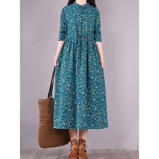 Original Lapel Frenum Floral Printed Midi Dress Original Lapel Frenum Floral Printed Midi Dress