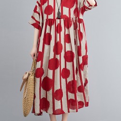 Original Polka-Dot Split-Joint Round-Neck Midi Dress